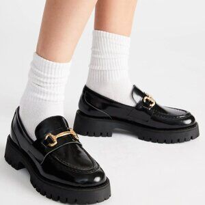 Steve Madden Lando Black Leather Platform Loafer Size 7